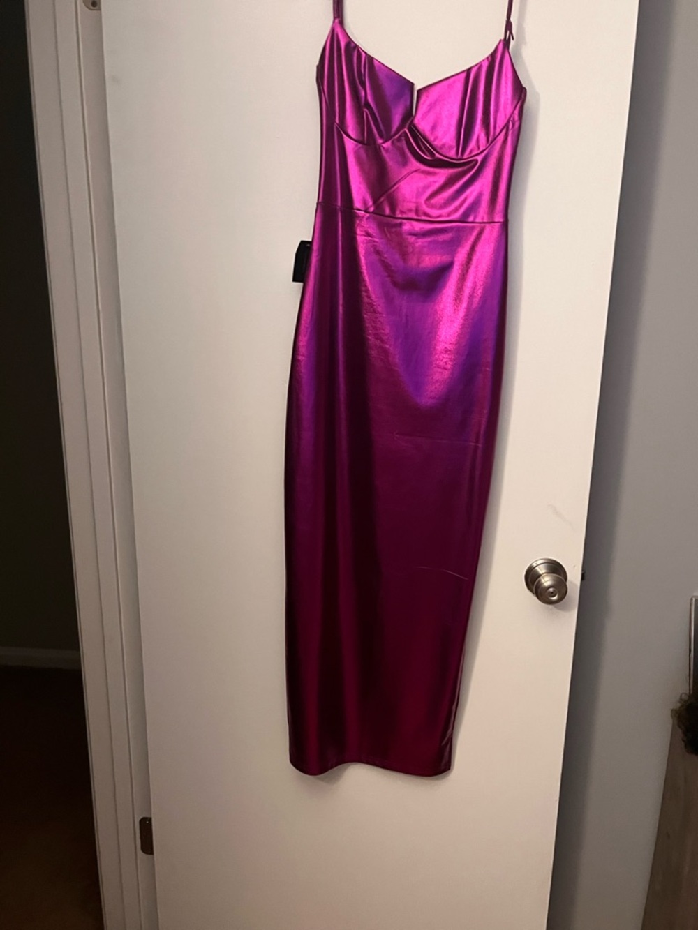 Trendy boutique Metallic Fuchsia Midi Slip Dress